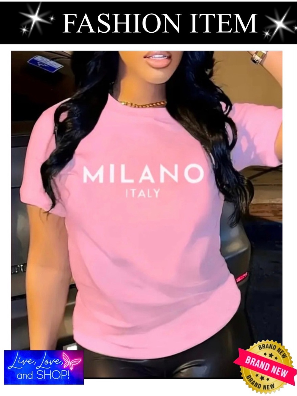T-SHIRT: Pink Sparkle Print w/Short Sleeve, NIP